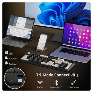LTC Nimbleback NB1041 PRO Wireless Mechanical Keyboard w/Display Screen & Knob, 2.4Ghz/ BT/USB-C Wired RGB 104 Keys Creamy Keyboard, 3-Layer Foam, Hot Swappable PCB, Software Support, Red Switch