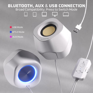 LTC AG-202 RGB Computer Speakers,Bluetooth/ AUX/USB Audio Input, White