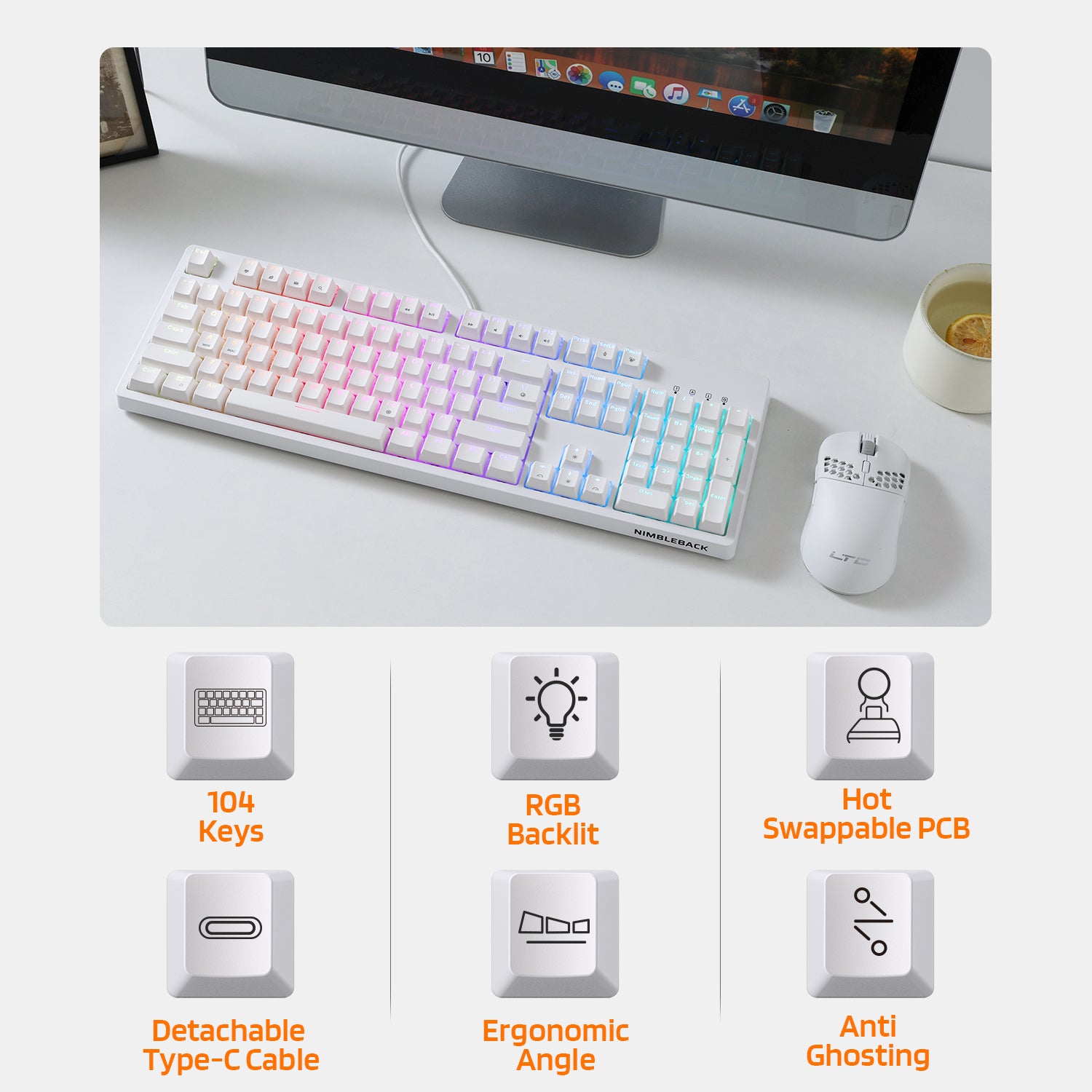 LTC Nimbleback NB981 95% Wireless Mechanical 2.4G/ BT/USB-C Wired RGB 98 Keys Gaming 3 Layer Dampener Hot Swap Keyboard Lake Blue Switches Green 1