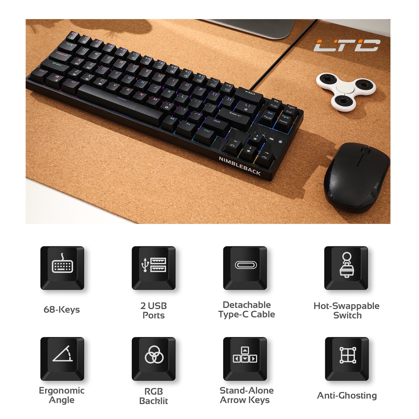 LTC NB681 Nimbleback RGB Wired 65% Hot-Swappable Mechanical Keyboard（Brown 